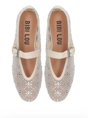 BiBi Lou Helia Cream Sparkle Mesh Mary Jane Sz 40